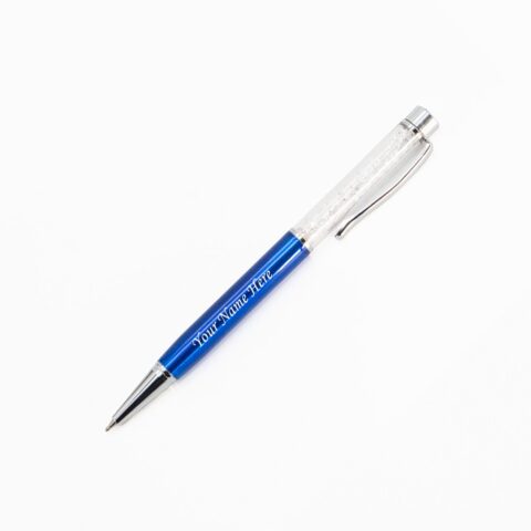 Customize Name On Blue Ball Pen With Diamonds